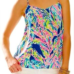 Lilly Pulitzer Silk Dusk top in Indigo Palm Reader